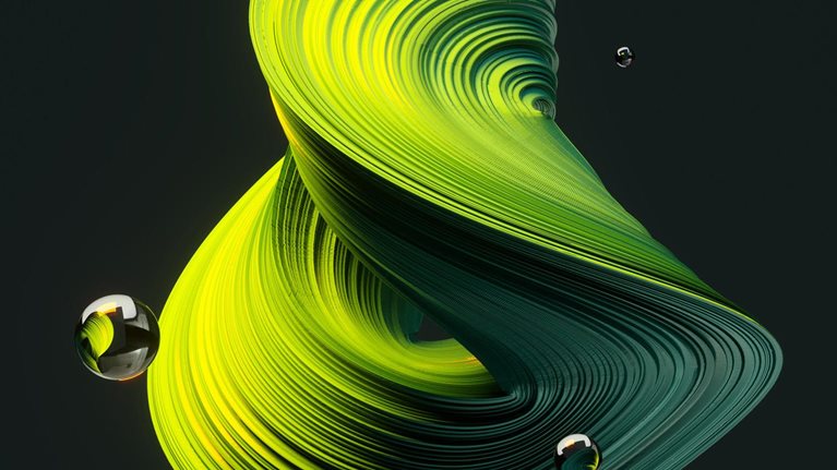 illustration floating green rings folded in on themselves