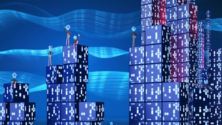 Digital building block city under construction - stock photo