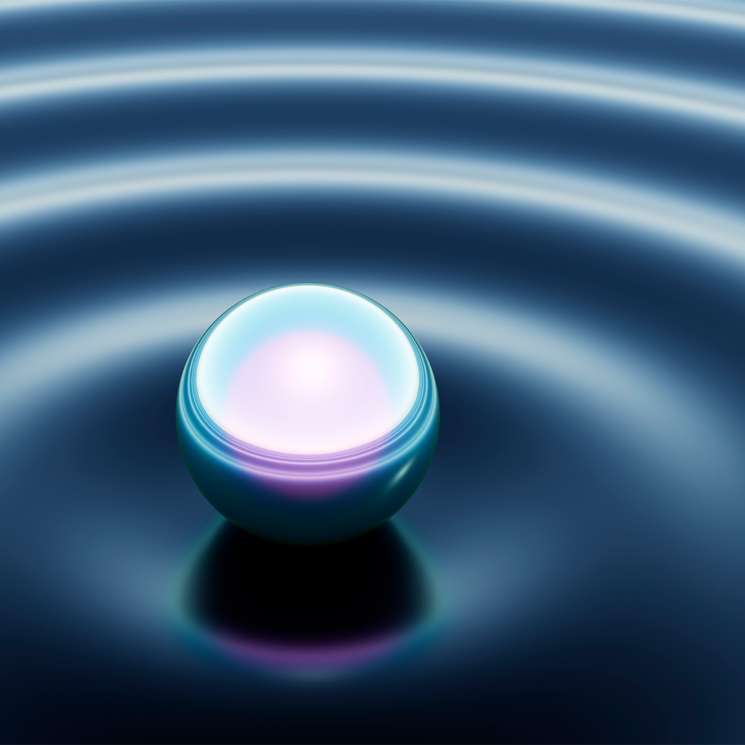 Rippled effect on liquid surface caused by the touch of a iridescent sphere