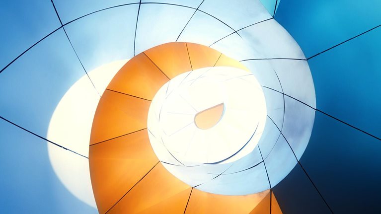 Abstract spiral illuminated by neon light