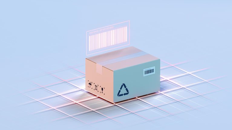 Carton and bar code, commodity inspection and transportation, 3D rendering