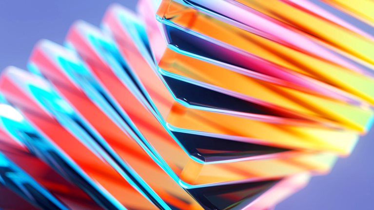 Colorful geometric shapes connecting and turning