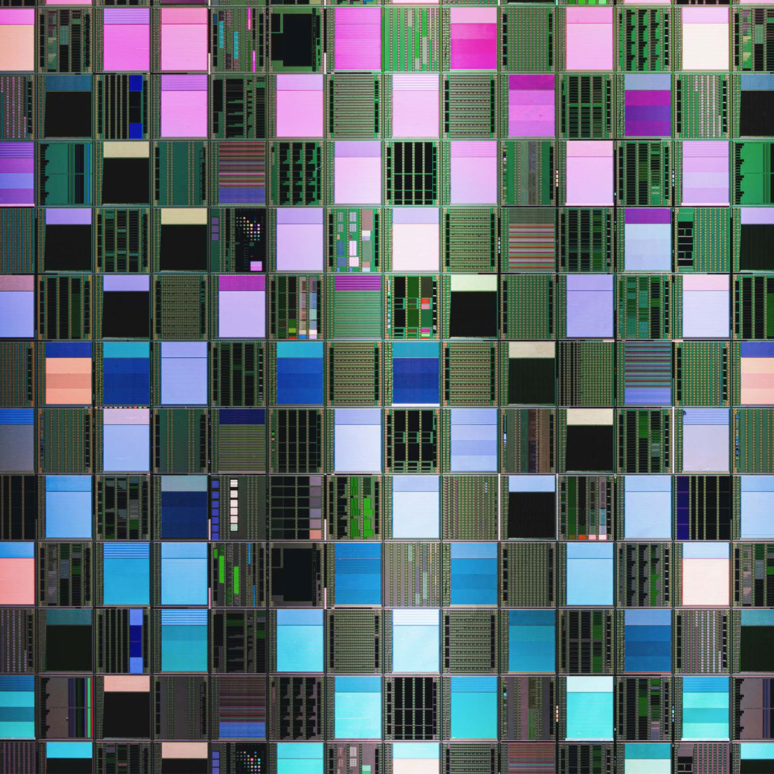 Iridescent semi-conductor wafer close-up