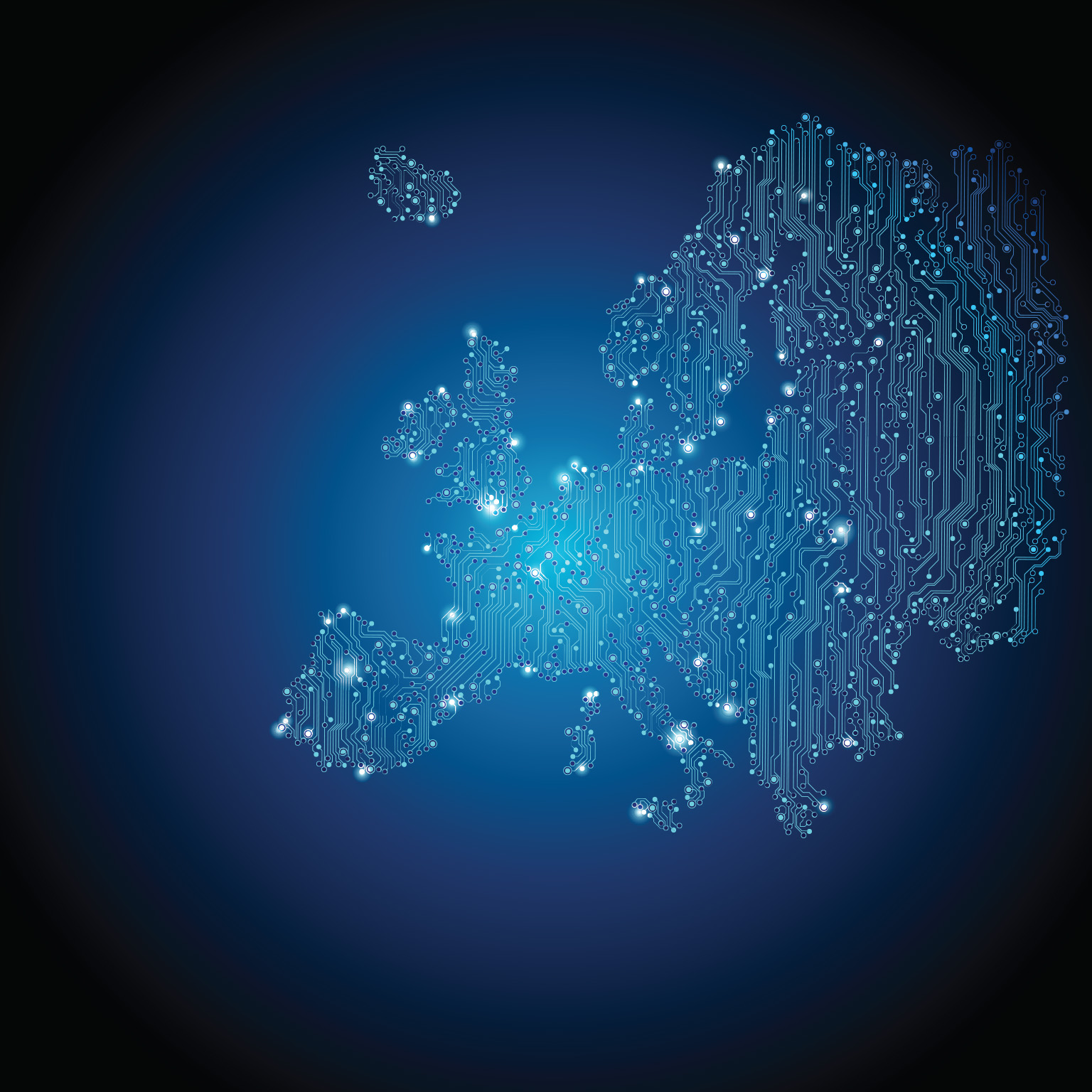 Image of a conceptual map of Europe as a circuit board.
