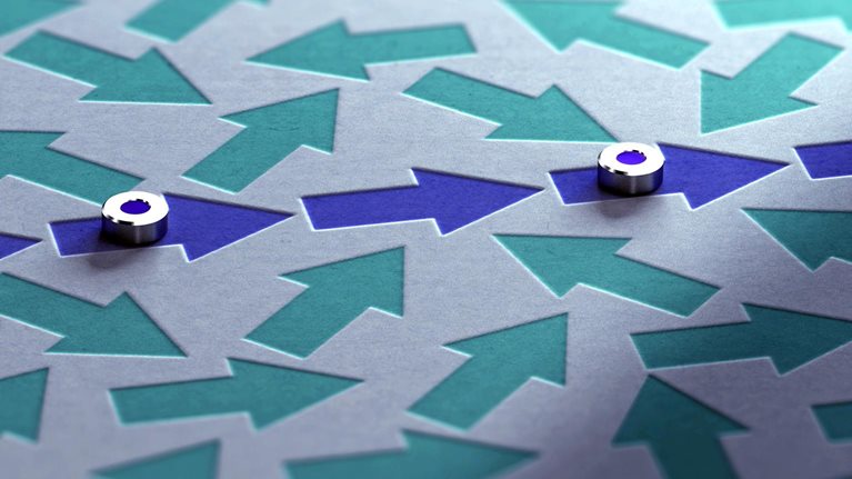 3D illustration of arrows going straight ahead surrounded by many other in a mess