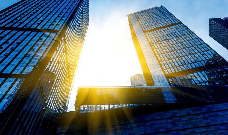 Low angle view of business office buildings