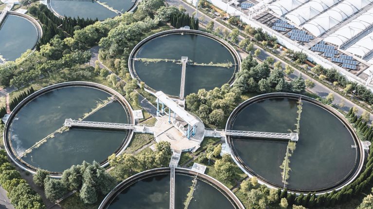 Sewage treatment plant with solar power station in city