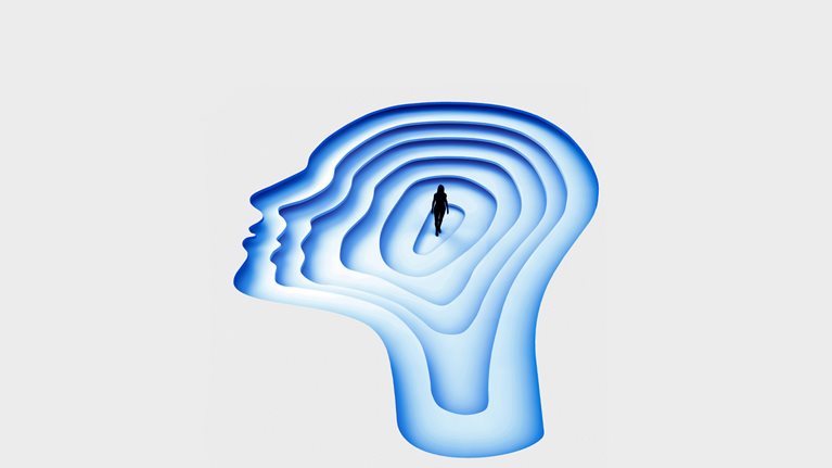 Collage of flower petals and leaves made into the shape of a brain.