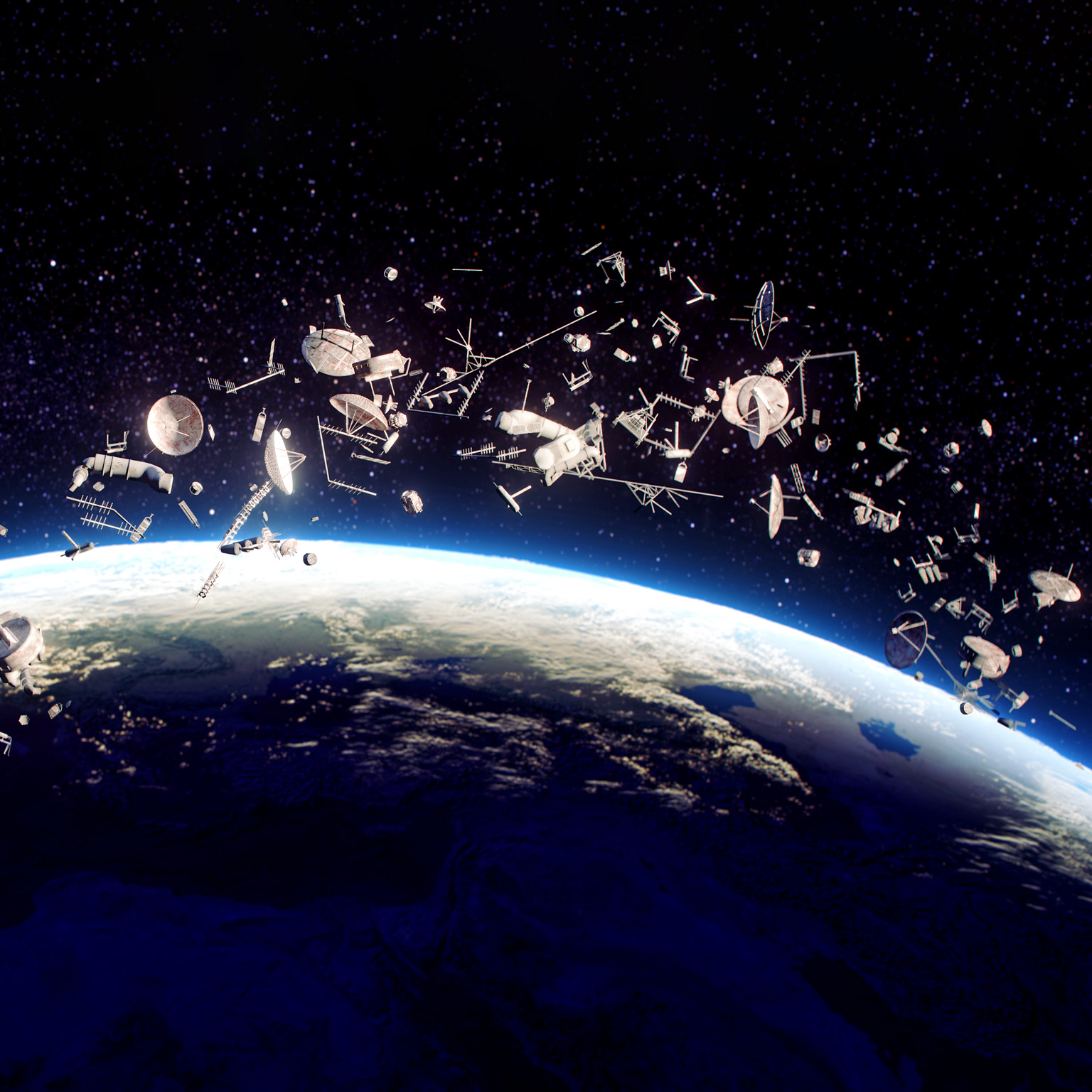 Space debris floating in Earth's orbit.