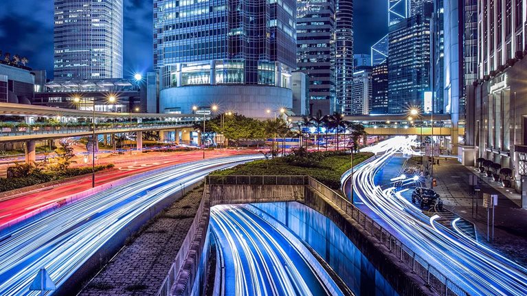 Hong Kong central district at night - stock photo