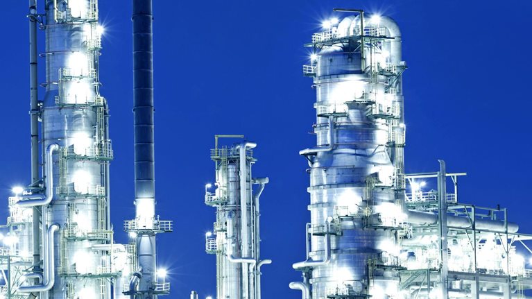 Gleaming chemicals plant