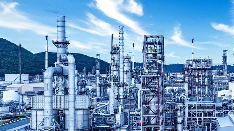 Aerial view oil and gas petrochemical industrial