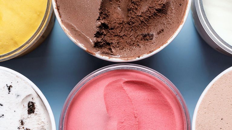 Containers with ice cream top view