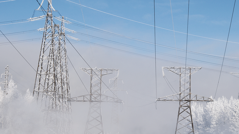 Snow-covered power lines