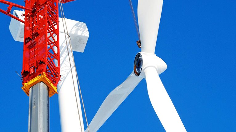 Construction of wind turbine - stock photo