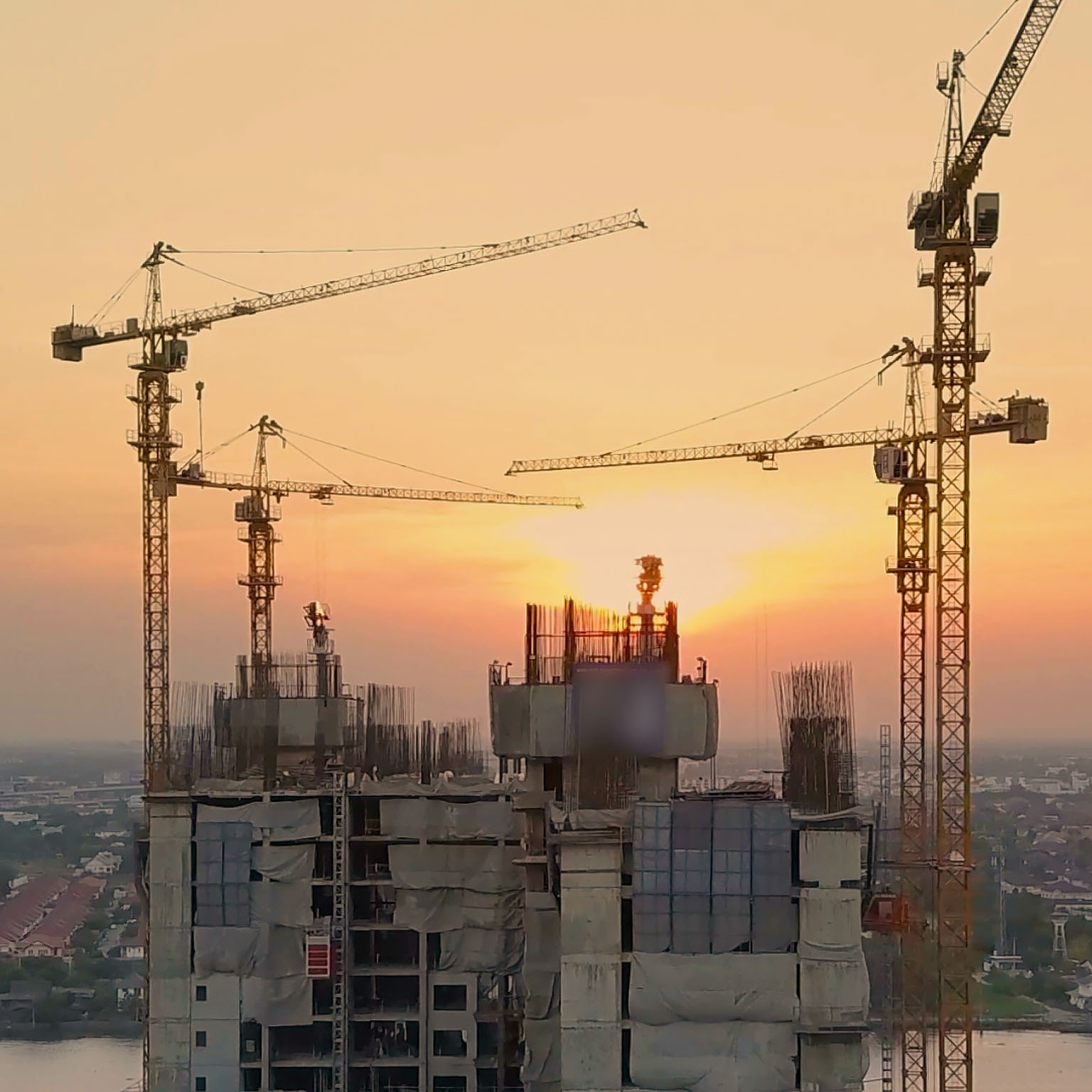 Aerial Sunset View shot of Construction Site