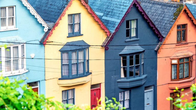 A row of colorful houses