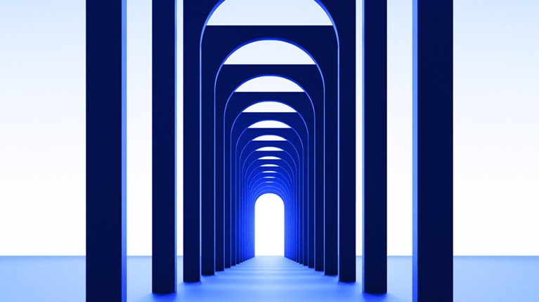 Concentric gate images in a blue background