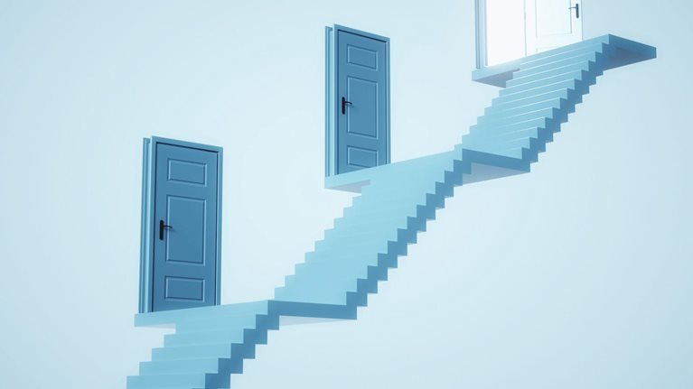 Staircase, landing, and doors