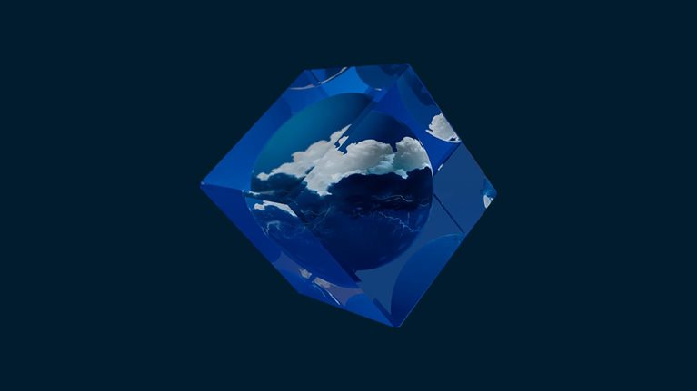 globe floating in cube floating on background illustration