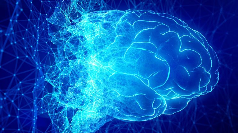 Abstract AI brain made by low poly wireframe network