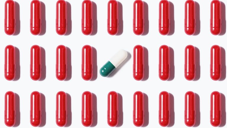 Rows of red gel caps