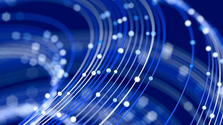 Spheres and their trails representing the flow of information through cyberspace