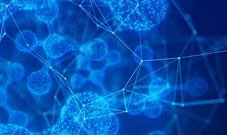 Close-up image of molecular structure and network