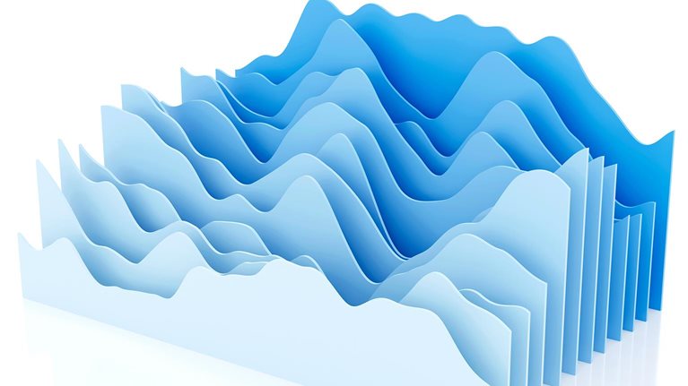 3D illustration of a wave bar graph divided in twelve slices