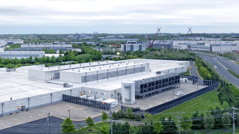 Aerial view of a data center in Ashburn, Virginia.