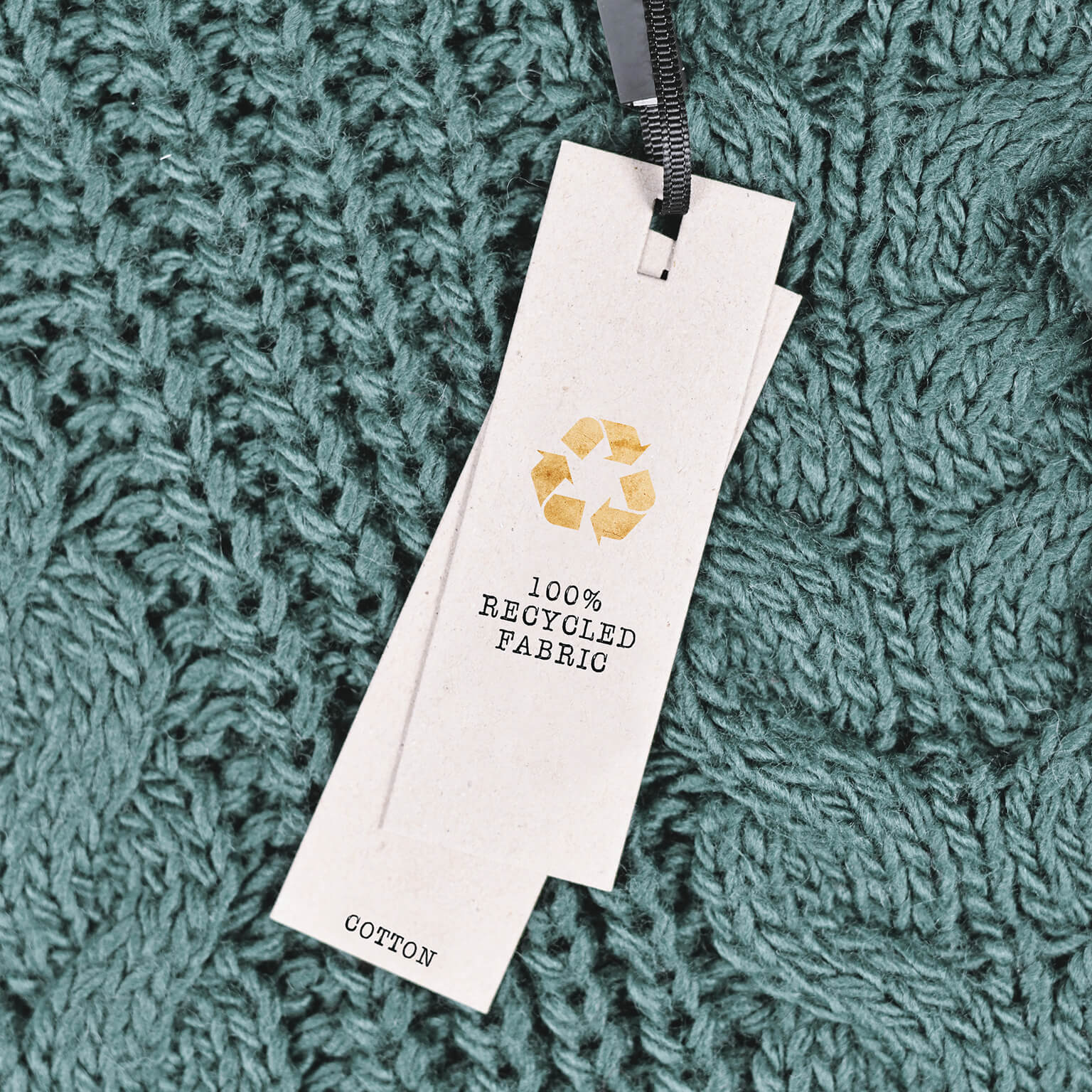 Cotton fabric with label saying '100% recycled fabric'