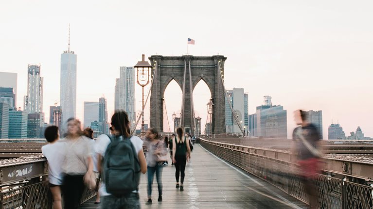 Pedestrians on the Brooklyn Bridge