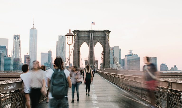 Pedestrians on the Brooklyn Bridge